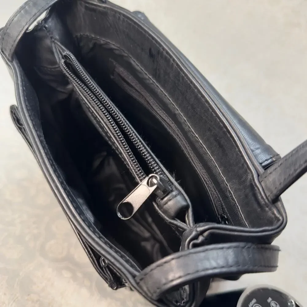 Faux Leather Sleek Black Shoulder Bag Silver Hardware